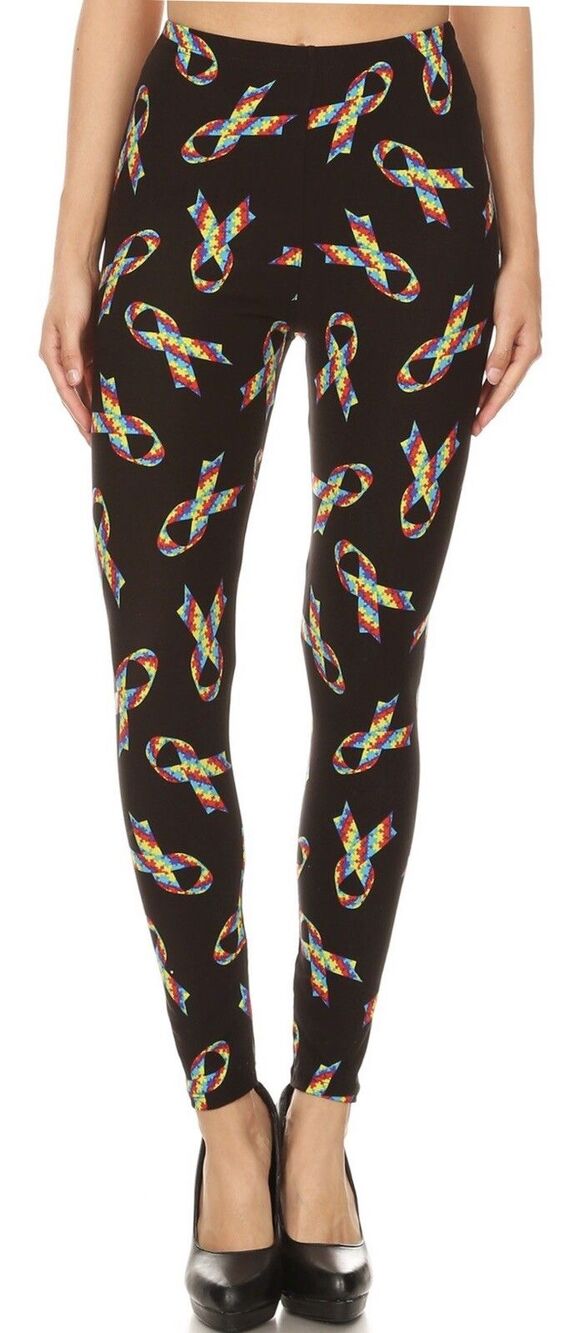 Autism Awareness. Rainbow Ribbons, Black With Super Cute Leggings One Size 2-12